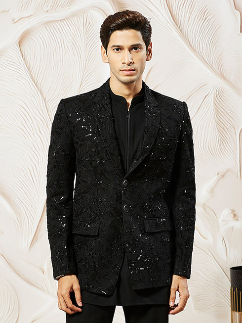 Men's Black Georgette Blazer